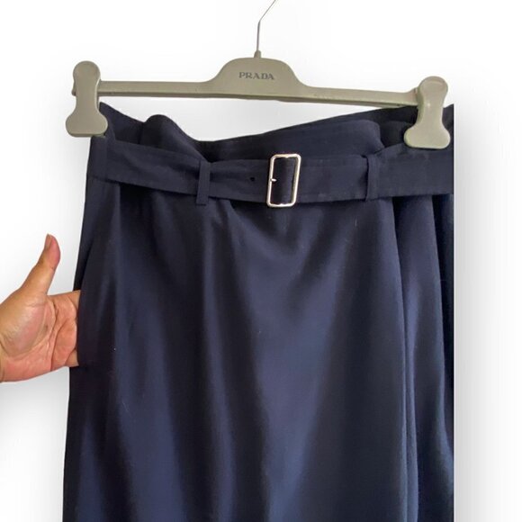 90s Comme des Garçons Tricot Navy Wool Belted Midi Skirt, Size M - Picture 10 of 14